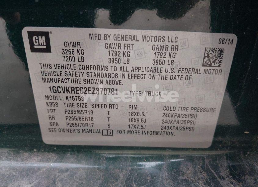 Photo 9 of 2014 Chevrolet Silverado 1500 2LT (VIN 1GCVKREC2EZ370781)