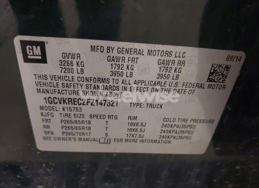 Photo 9 of 2015 Chevrolet Silverado 1500 2LT (VIN 1GCVKREC2FZ147321)