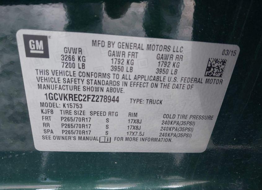 Photo 9 of 2015 Chevrolet Silverado 1500 1LT (VIN 1GCVKREC2FZ278944)