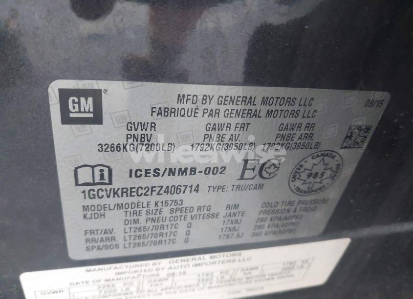 Photo 9 of 2015 Chevrolet Silverado 1500 1LT/2LT (VIN 1GCVKREC2FZ406714)