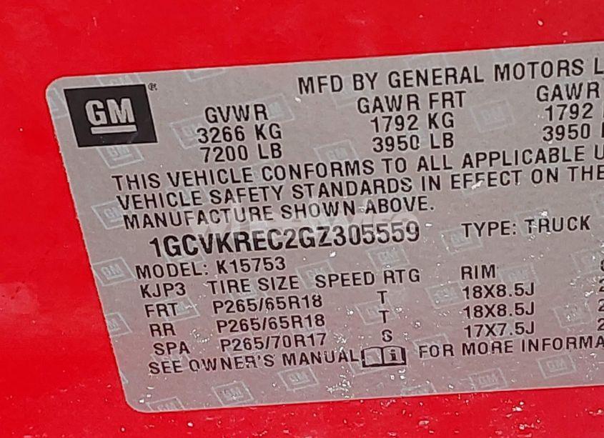 Photo 9 of 2016 Chevrolet Silverado 1500 2LT (VIN 1GCVKREC2GZ305559)