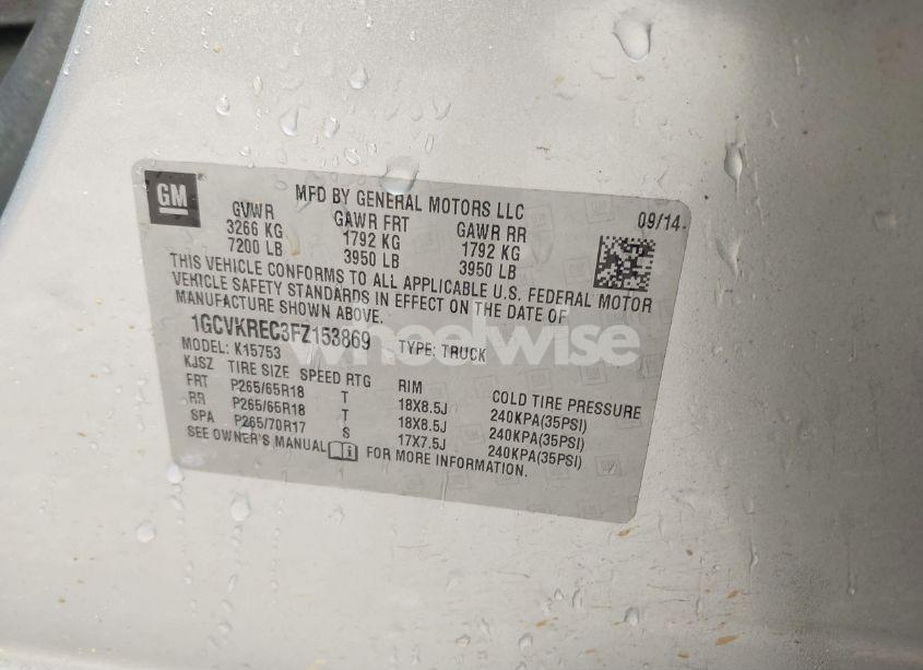 Photo 9 of 2015 Chevrolet Silverado 1500 2LT (VIN 1GCVKREC3FZ153869)