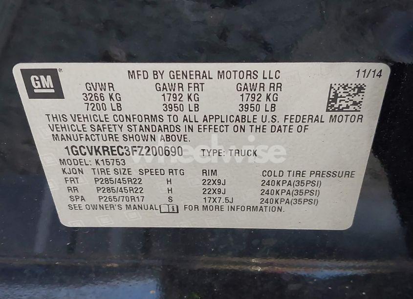 Photo 9 of 2015 Chevrolet Silverado 1500 1LT (VIN 1GCVKREC3FZ200690)