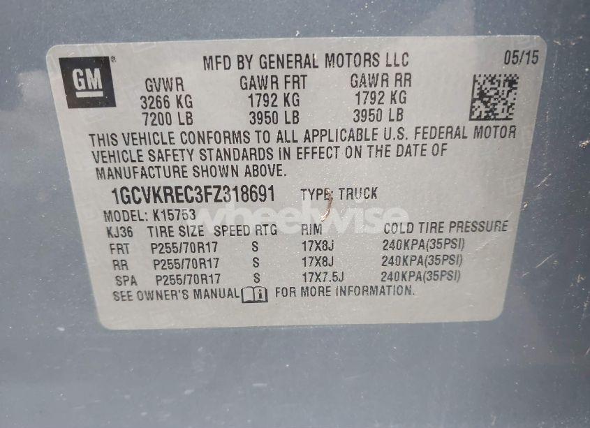 Photo 9 of 2015 Chevrolet Silverado 1500 1LT (VIN 1GCVKREC3FZ318691)