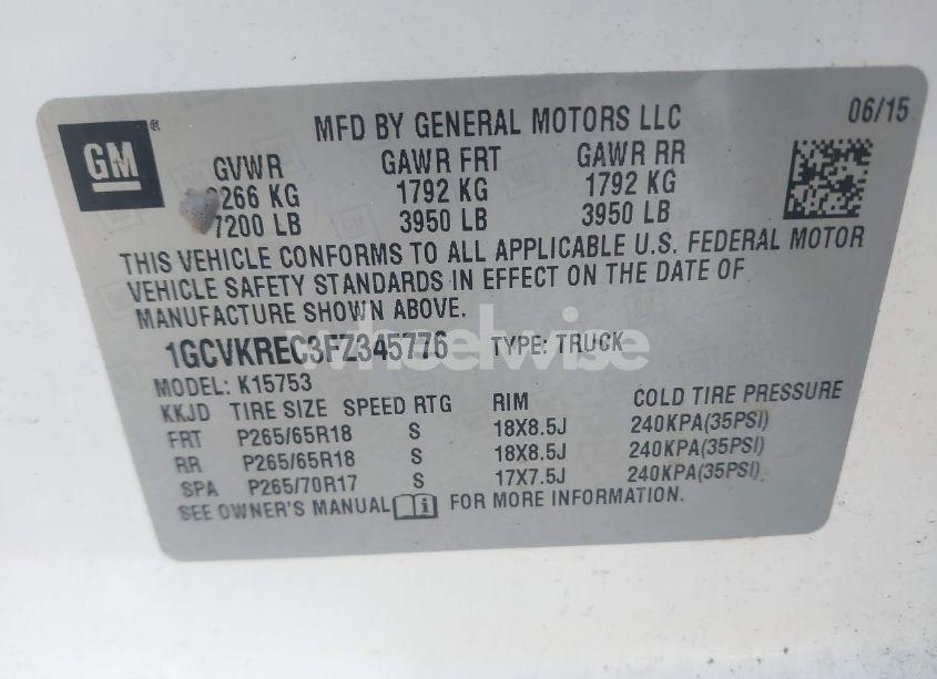 Photo 9 of 2015 Chevrolet Silverado 1500 1LT (VIN 1GCVKREC3FZ345776)