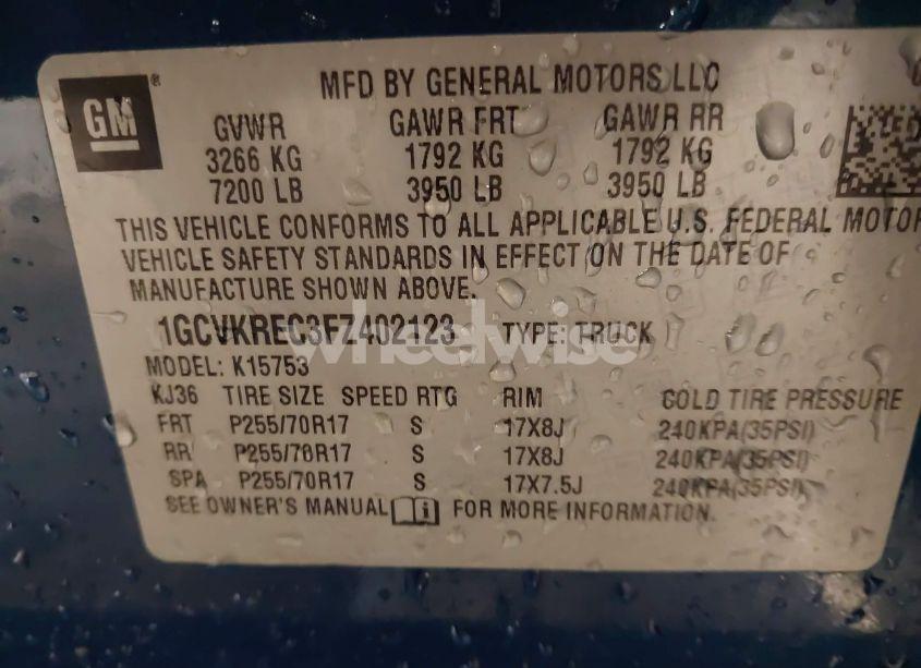 Photo 9 of 2015 Chevrolet Silverado 1500 1LT (VIN 1GCVKREC3FZ402123)