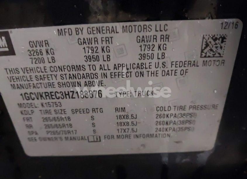 Photo 9 of 2017 Chevrolet Silverado 1500 2LT (VIN 1GCVKREC3HZ183876)