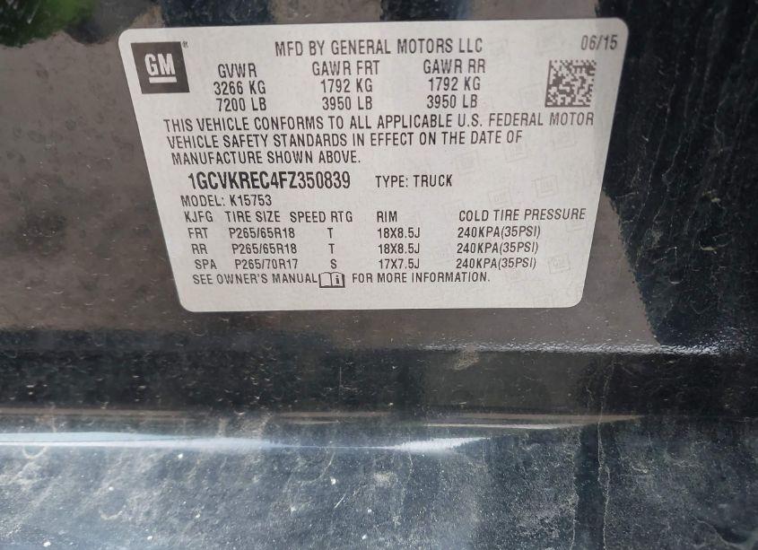 Photo 9 of 2015 Chevrolet Silverado 1500 1LT (VIN 1GCVKREC4FZ350839)