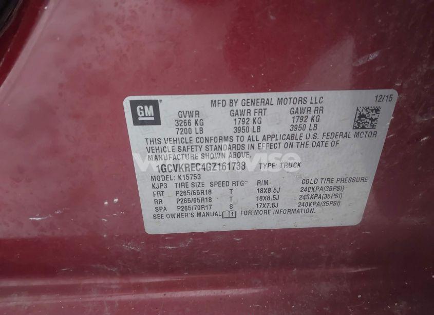 Photo 9 of 2016 Chevrolet Silverado 1500 2LT (VIN 1GCVKREC4GZ161738)