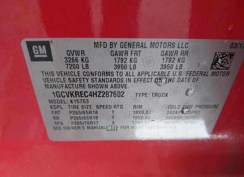 Photo 9 of 2017 Chevrolet Silverado 1500 2LT (VIN 1GCVKREC4HZ287602)