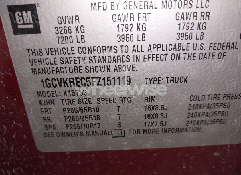 Photo 9 of 2015 Chevrolet Silverado 1500 1LT (VIN 1GCVKREC5FZ151119)