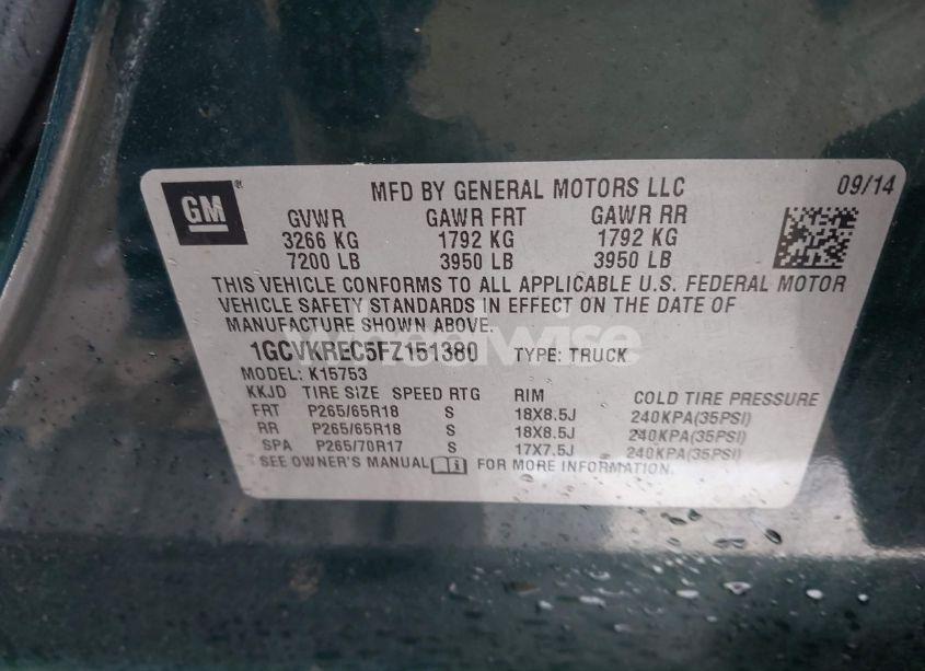 Photo 9 of 2015 Chevrolet Silverado 1500 1LT (VIN 1GCVKREC5FZ151380)