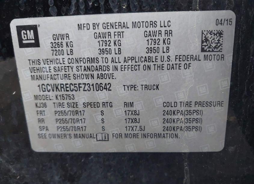 Photo 9 of 2015 Chevrolet Silverado 1500 1LT (VIN 1GCVKREC5FZ310642)