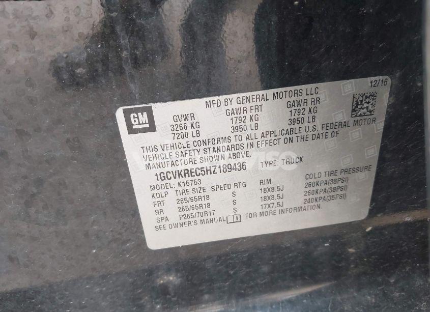 Photo 9 of 2017 Chevrolet Silverado 1500 2LT (VIN 1GCVKREC5HZ189436)