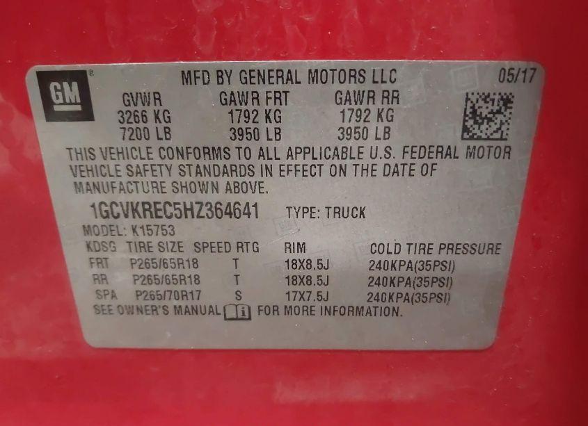 Photo 9 of 2017 Chevrolet Silverado 1500 2LT (VIN 1GCVKREC5HZ364641)