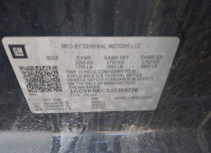 Photo 9 of 2018 Chevrolet Silverado 1500 2LT (VIN 1GCVKREC5JZ353726)