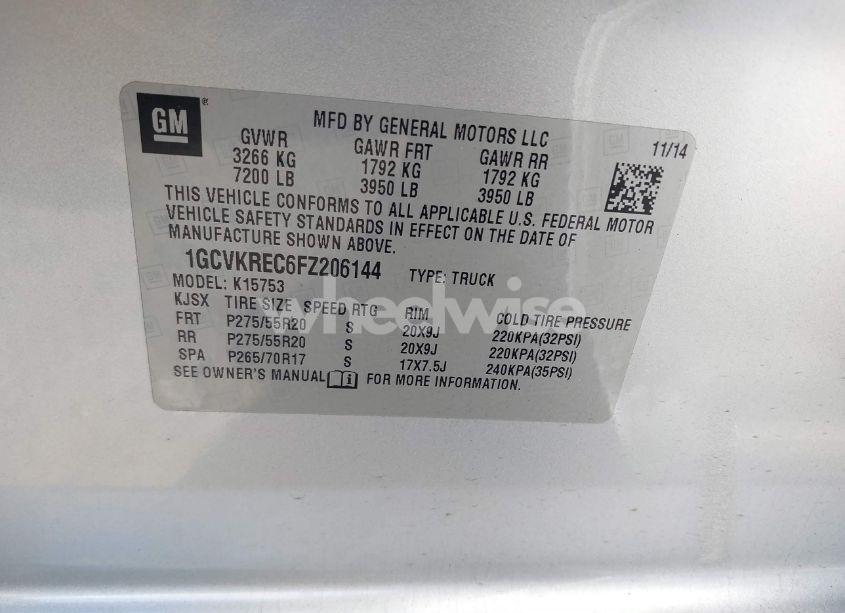 Photo 9 of 2015 Chevrolet Silverado 1500 1LT (VIN 1GCVKREC6FZ206144)