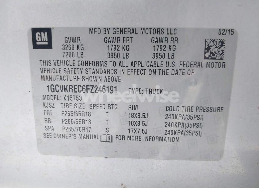 Photo 9 of 2015 Chevrolet Silverado 1500 2LT (VIN 1GCVKREC6FZ246191)