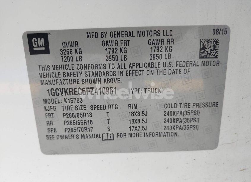 Photo 9 of 2015 Chevrolet Silverado 1500 2LT (VIN 1GCVKREC6FZ410961)