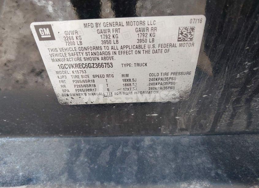 Photo 9 of 2016 Chevrolet Silverado 1500 1LT (VIN 1GCVKREC6GZ366753)