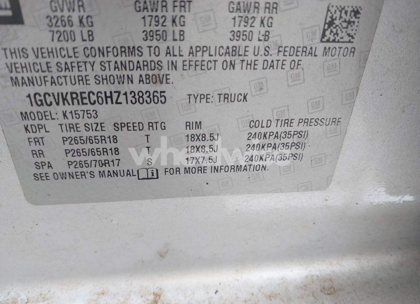 Photo 9 of 2017 Chevrolet Silverado 1500 2LT (VIN 1GCVKREC6HZ138365)