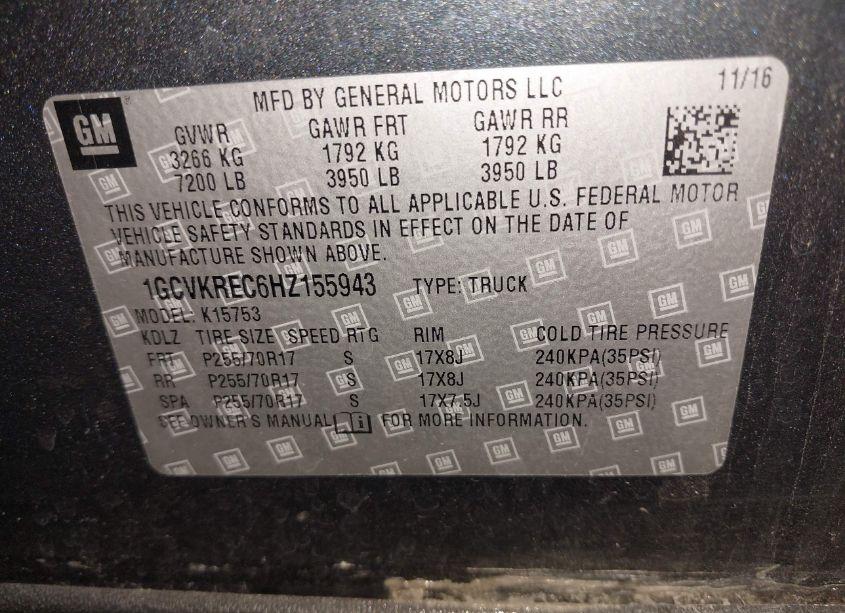 Photo 9 of 2017 Chevrolet Silverado 1500 1LT (VIN 1GCVKREC6HZ155943)