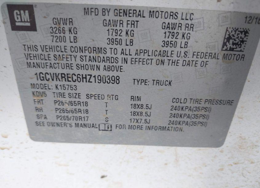 Photo 9 of 2017 Chevrolet Silverado 1500 1LT (VIN 1GCVKREC6HZ190398)