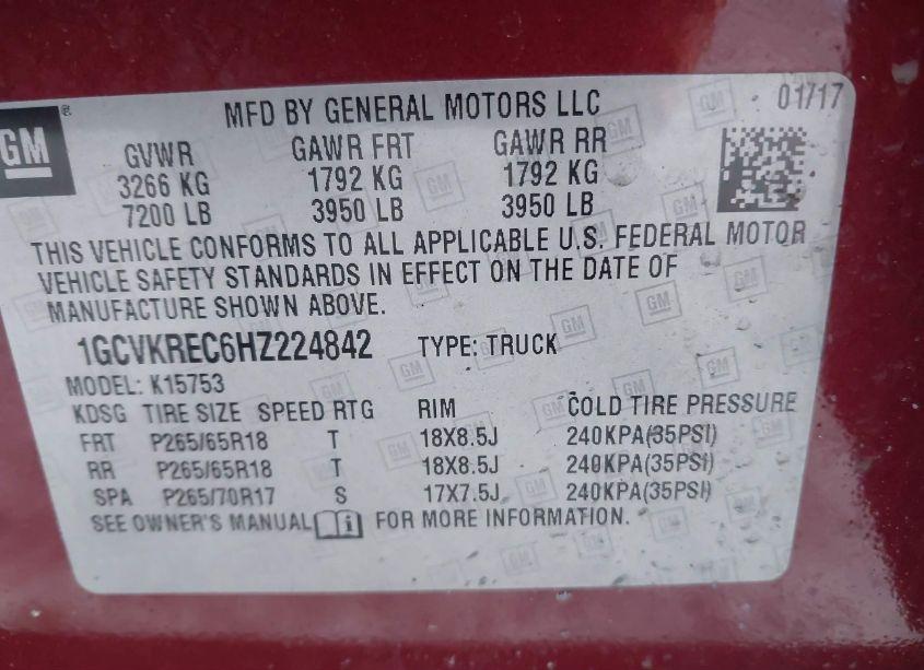 Photo 9 of 2017 Chevrolet Silverado 1500 1LT (VIN 1GCVKREC6HZ224842)