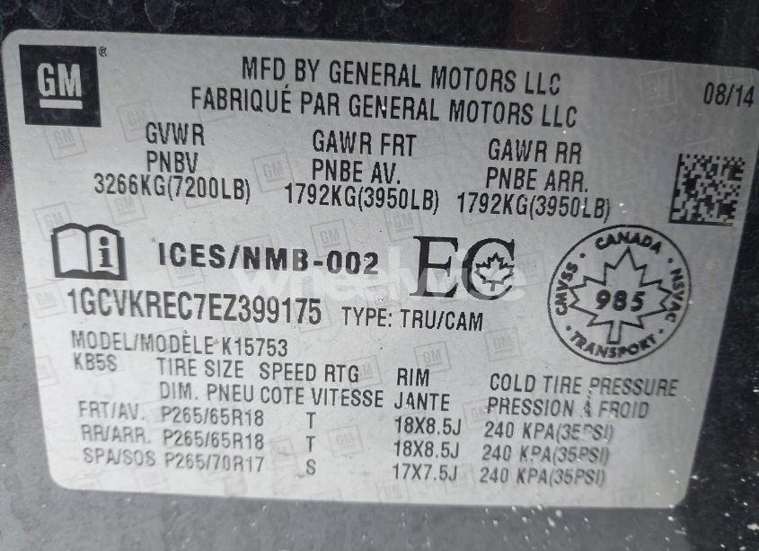 Photo 9 of 2014 Chevrolet Silverado 1500 1LT/2LT (VIN 1GCVKREC7EZ399175)