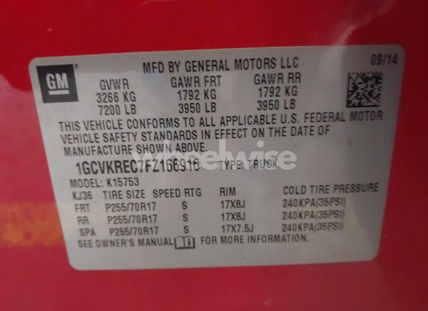 Photo 9 of 2015 Chevrolet Silverado 1500 1LT (VIN 1GCVKREC7FZ166916)