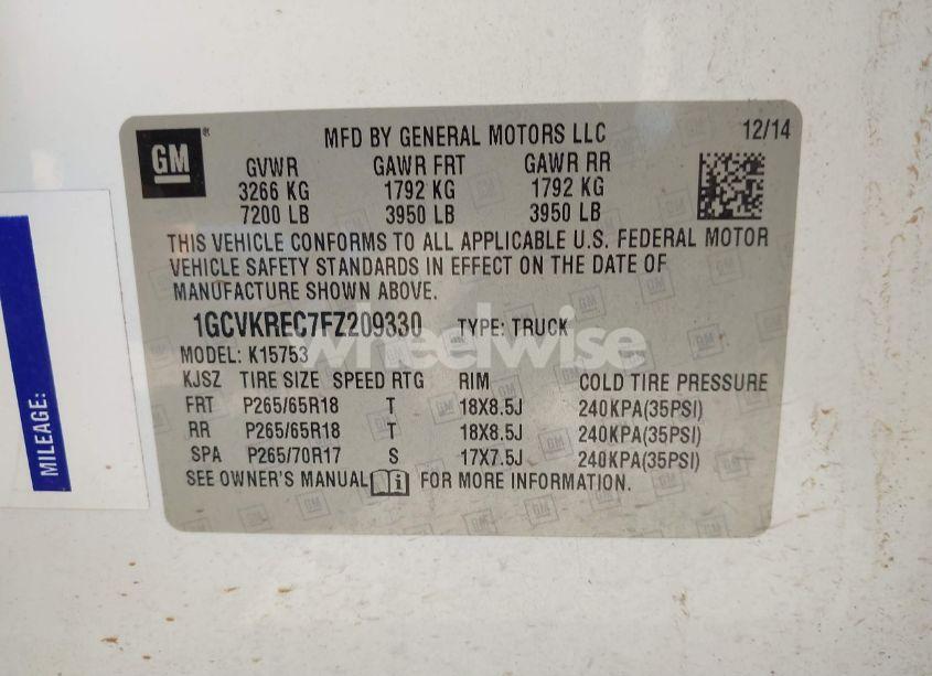 Photo 9 of 2015 Chevrolet Silverado 1500 2LT (VIN 1GCVKREC7FZ209330)