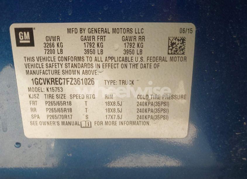 Photo 9 of 2015 Chevrolet Silverado 1500 2LT (VIN 1GCVKREC7FZ361026)