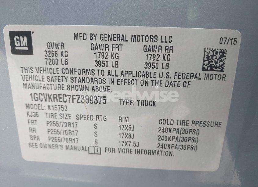 Photo 9 of 2015 Chevrolet Silverado 1500 1LT (VIN 1GCVKREC7FZ389375)