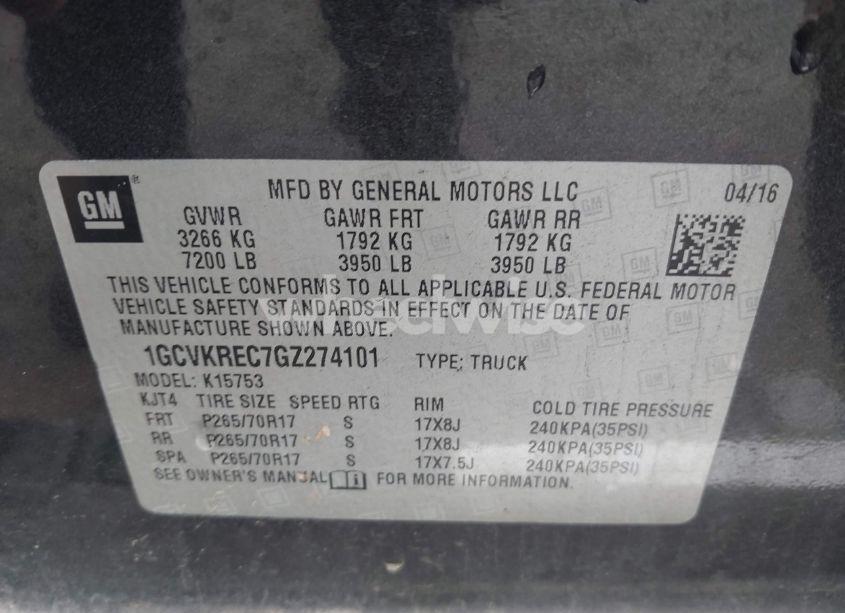 Photo 9 of 2016 Chevrolet Silverado K1500 LT (VIN 1GCVKREC7GZ274101)