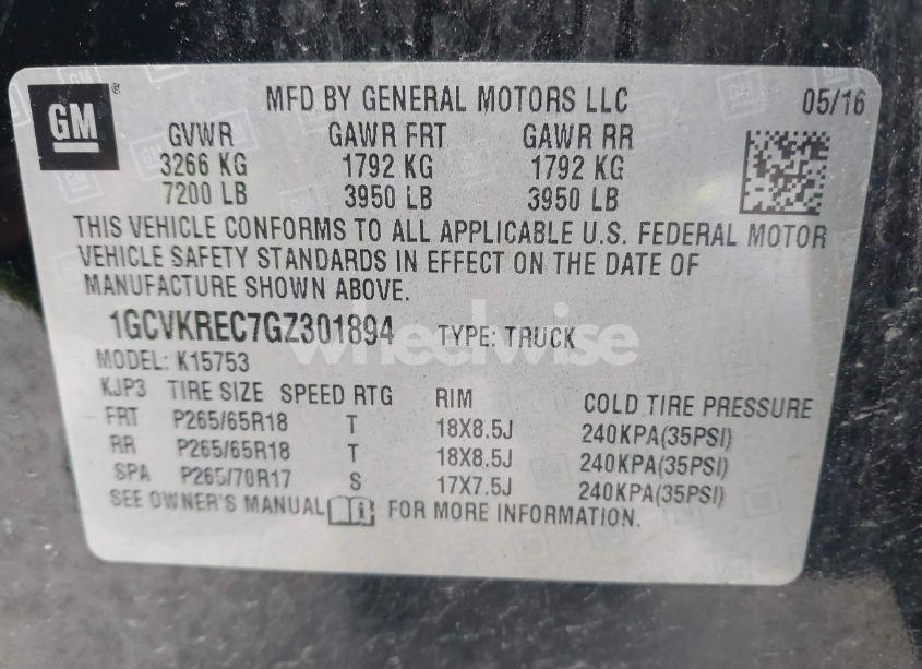 Photo 9 of 2016 Chevrolet Silverado 1500 2LT (VIN 1GCVKREC7GZ301894)