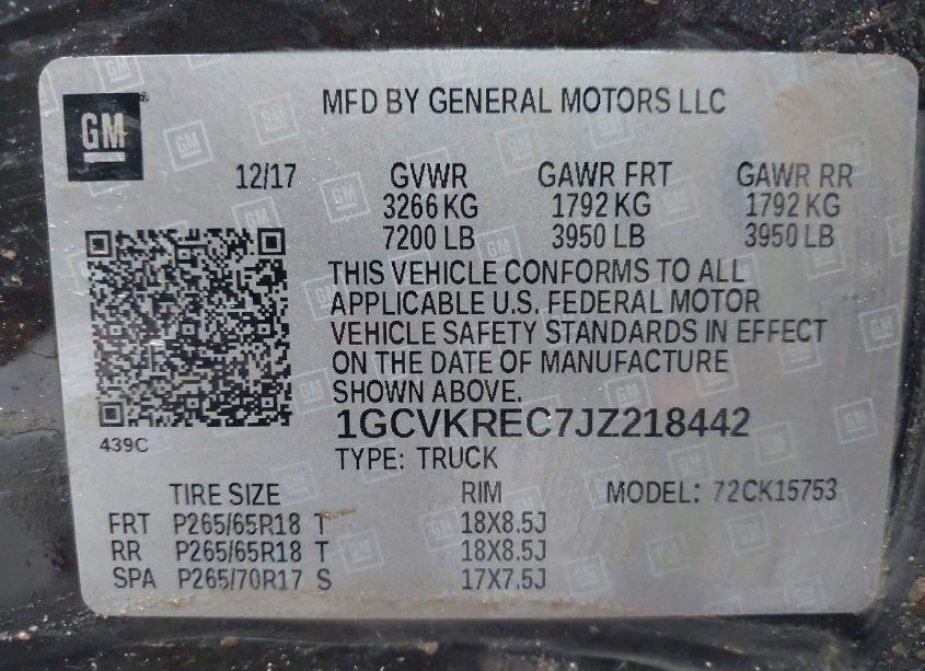 Photo 9 of 2018 Chevrolet Silverado 1500 2LT (VIN 1GCVKREC7JZ218442)