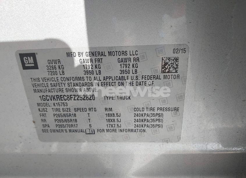 Photo 9 of 2015 Chevrolet Silverado 1500 2LT (VIN 1GCVKREC8FZ252820)