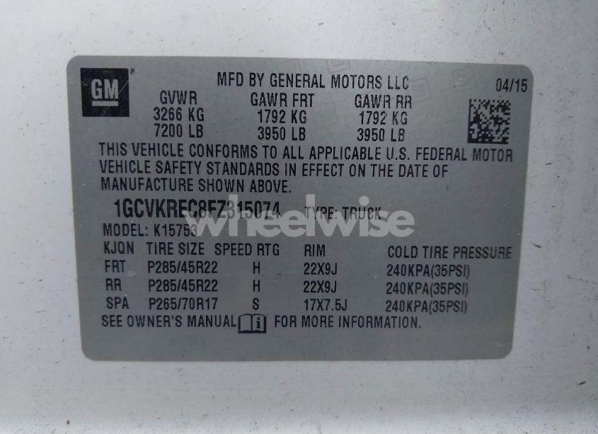 Photo 9 of 2015 Chevrolet Silverado 1500 1LT (VIN 1GCVKREC8FZ315074)