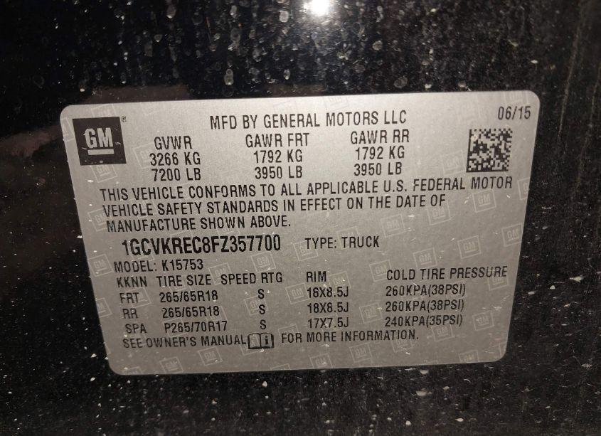 Photo 9 of 2015 Chevrolet Silverado 1500 2LT (VIN 1GCVKREC8FZ357700)