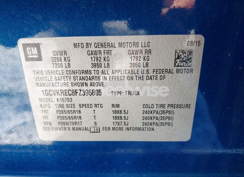 Photo 9 of 2015 Chevrolet Silverado 1500 1LT (VIN 1GCVKREC8FZ396805)