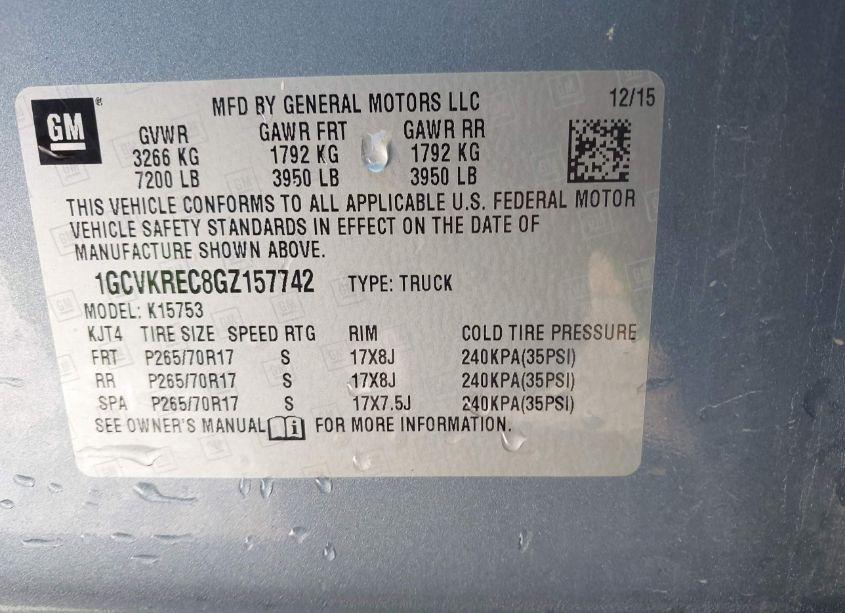 Photo 9 of 2016 Chevrolet Silverado 1500 1LT (VIN 1GCVKREC8GZ157742)