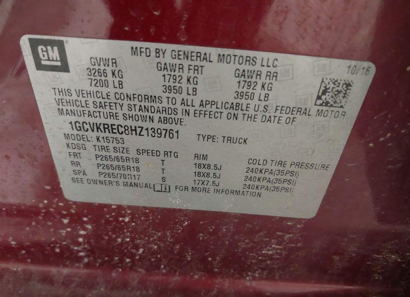 Photo 9 of 2017 Chevrolet Silverado 1500 2LT (VIN 1GCVKREC8HZ139761)