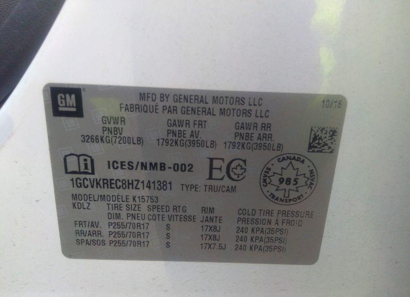 Photo 9 of 2017 Chevrolet Silverado 1500 1LT/2LT (VIN 1GCVKREC8HZ141381)