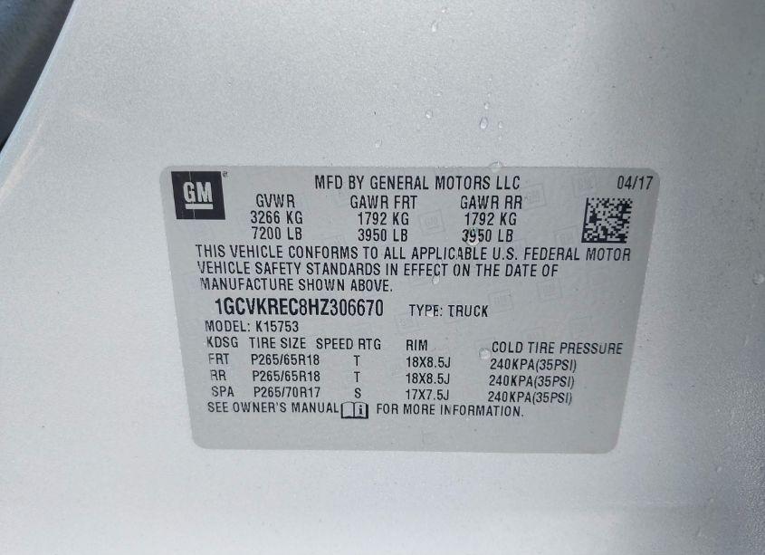 Photo 9 of 2017 Chevrolet Silverado 1500 2LT (VIN 1GCVKREC8HZ306670)
