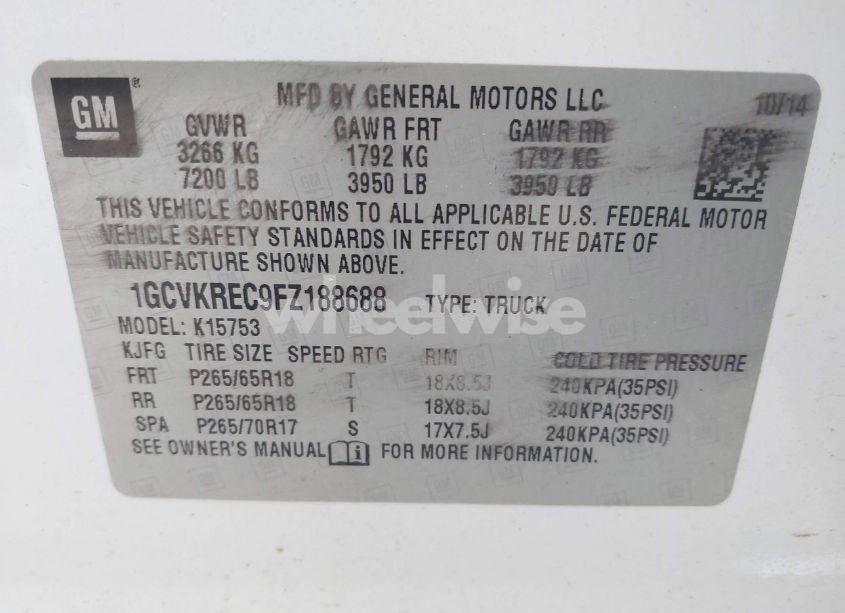 Photo 9 of 2015 Chevrolet Silverado 1500 2LT (VIN 1GCVKREC9FZ188688)