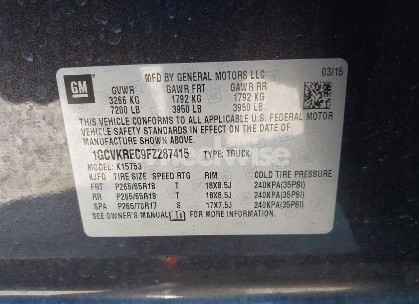 Photo 9 of 2015 Chevrolet Silverado 1500 2LT (VIN 1GCVKREC9FZ287415)