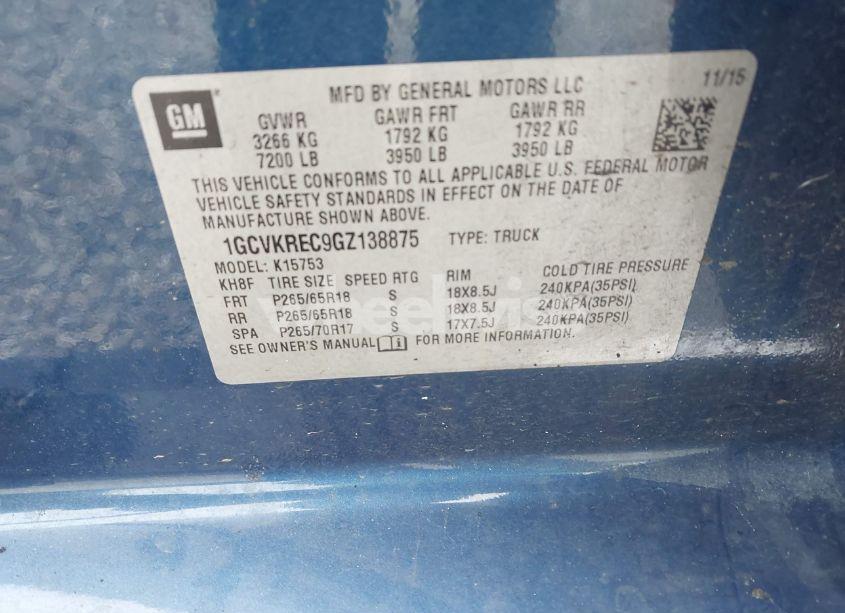 Photo 9 of 2016 Chevrolet Silverado 1500 2LT (VIN 1GCVKREC9GZ138875)