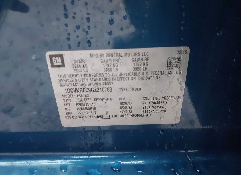 Photo 9 of 2016 Chevrolet Silverado 1500 1LT (VIN 1GCVKREC9GZ210769)