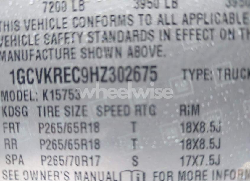 Photo 9 of 2017 Chevrolet Silverado 1500 1LT (VIN 1GCVKREC9HZ302675)