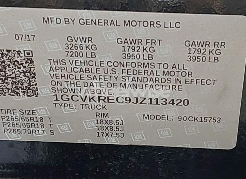 Photo 9 of 2018 Chevrolet Silverado 1500 2LT (VIN 1GCVKREC9JZ113420)